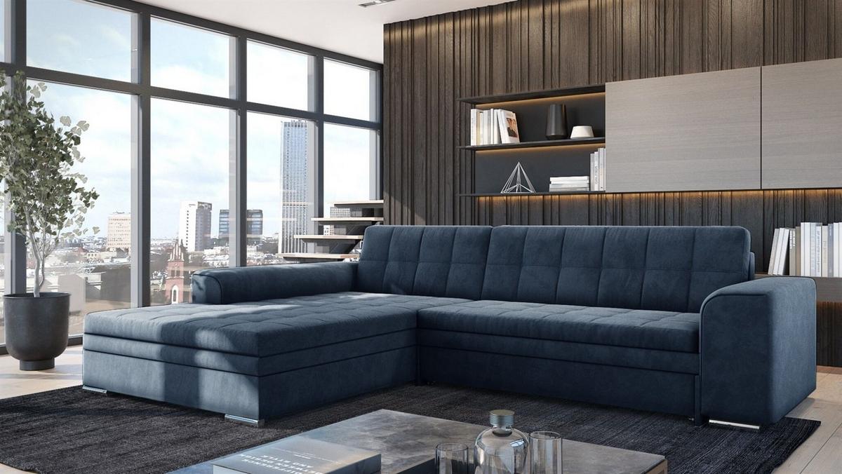 ECKSOFA Lusaka Mit Schlaffunktion - Dunkelblau, Holzwerkstoff/Textil (292/198cm) - Fun Möbel