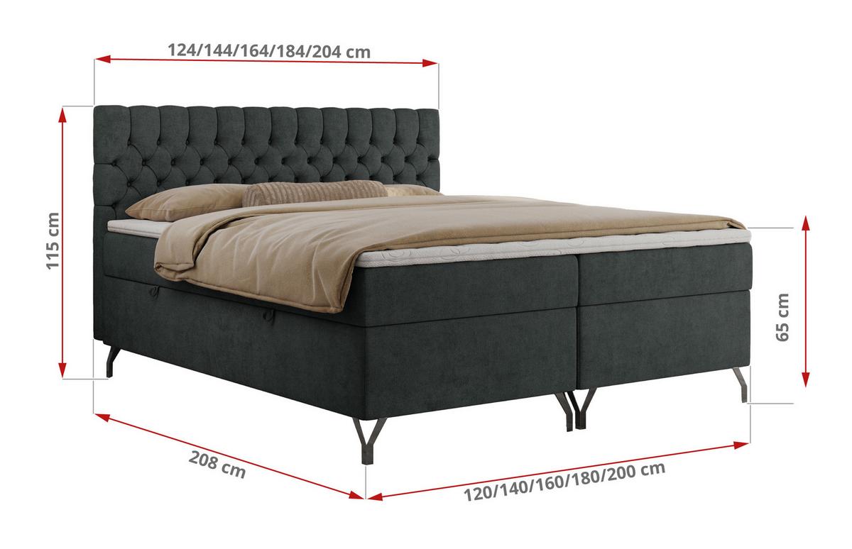 BOXBETT GRIMALDI 200/200 Dunkelgrau Struktur - H3 - Dunkelgrau, Holz/Textil (200/200cm) - MKS