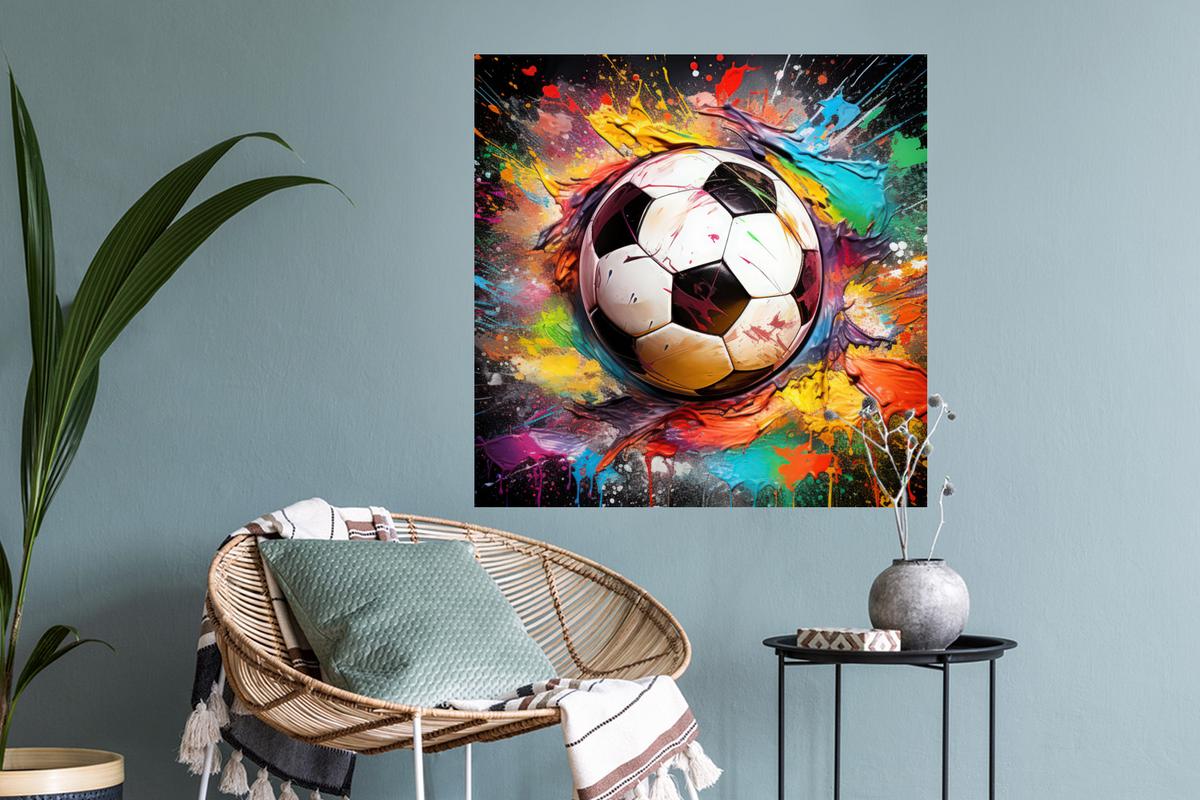 WANDTATTOO Fußball - Farbe - Farben - Schwarz - Weiß Wanddeko 50x50 cm - Weiß, Kunststoff (50/50/0.1cm) - MuchoWow