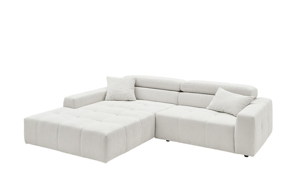 ECKSOFA MIT MOTORISCHEM SITZVORZUG RENO Weiß Cord Relaxfunktion - Schwarz/Weiß, Kunststoff/Textil (258/217cm) - KAWOLA