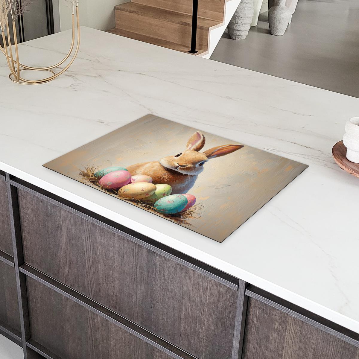 HERDABDECKPLATTE Osterhase - Pastell - Eier Herdabdeckung Induktionsfeld 75x52 cm - Beige, Kunststoff (75/52/0.2cm) - MuchoWow