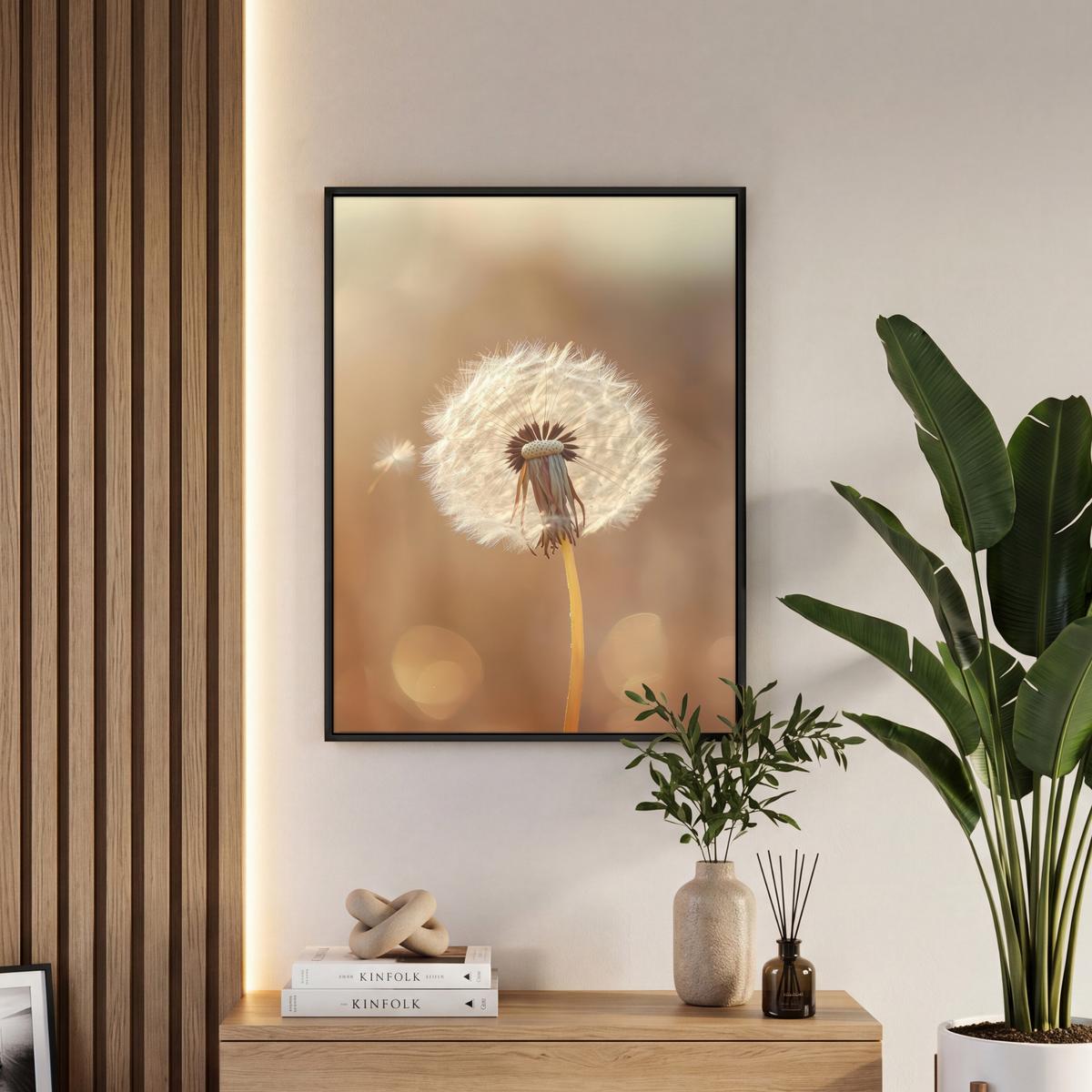 LEINWAND Bilder mit Rahmen - Löwenzahn - Beige - Natur - Blume - 50x70 - Hellbraun, Textil (50/70cm) - MuchoWow