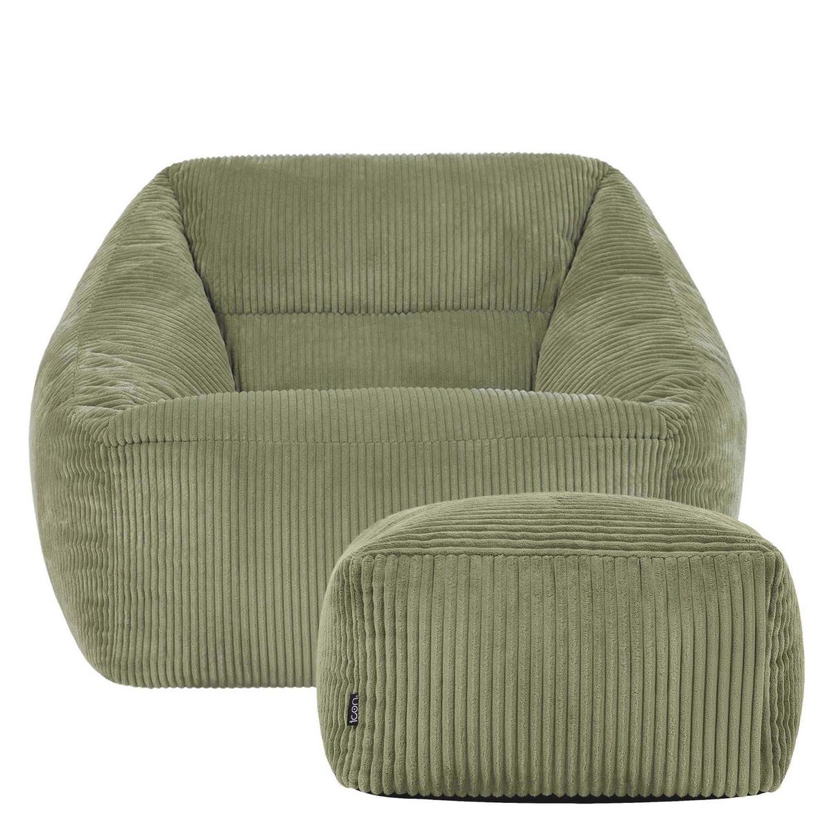 SITZSACK Cord Sessel Natalia mit Hocker - Salbeigrün, Textil (97/73/84cm) - icon