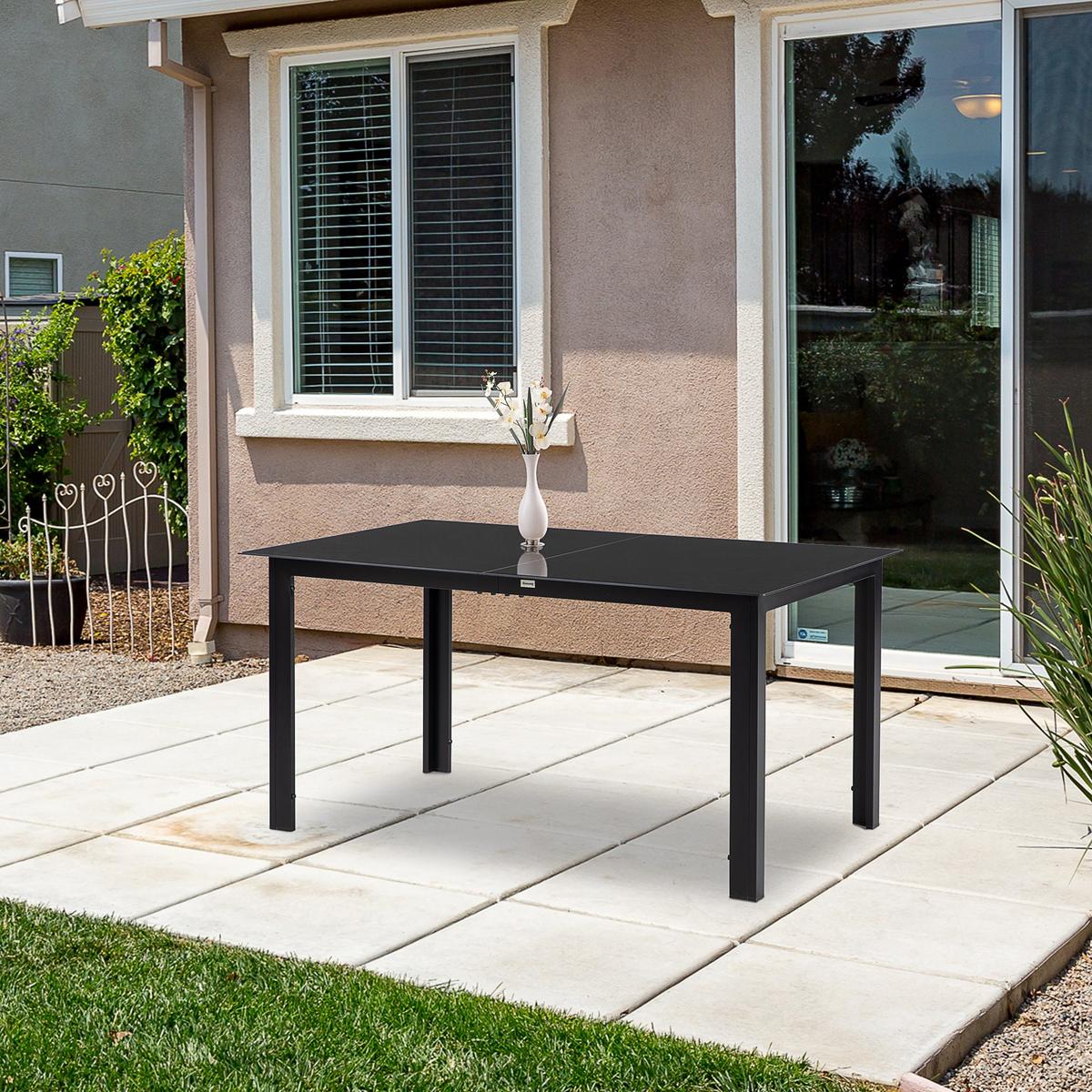 GARTENTISCH, Schwarz, Aluminium, Glas - Schwarz, Glas/Metall (150/90/74cm) - Outsunny