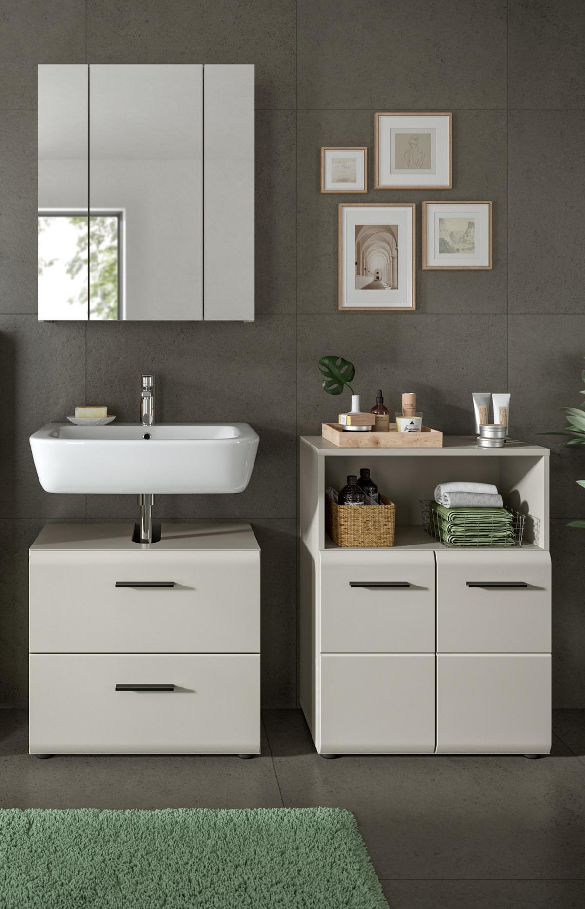 BADMÖBEL-SET Kaschmir 3-teilig 135 cm, Komplettset in modernem Design - Kaschmir/Schwarz, Glas/Holzwerkstoff (135/185/30cm) - Inn.Furn