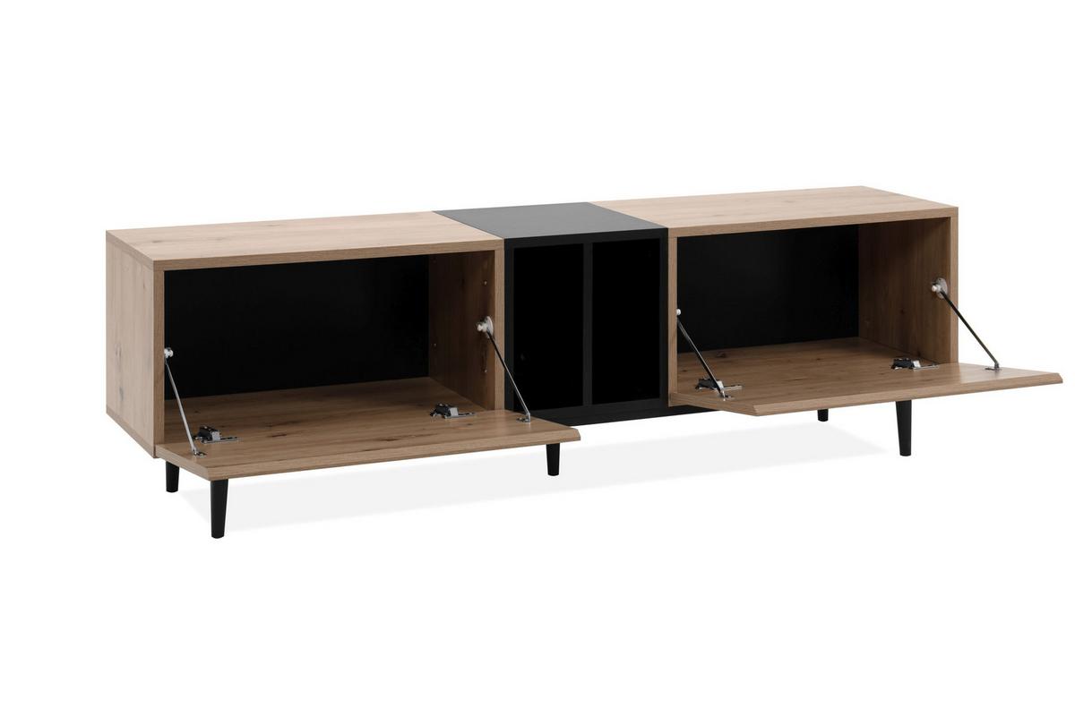 TV-BOARD Nola Artisan Oak Dekor/ schwarz - Schwarz/Braun, Holzwerkstoff/Kunststoff (160/48/37cm) - Finori GmbH