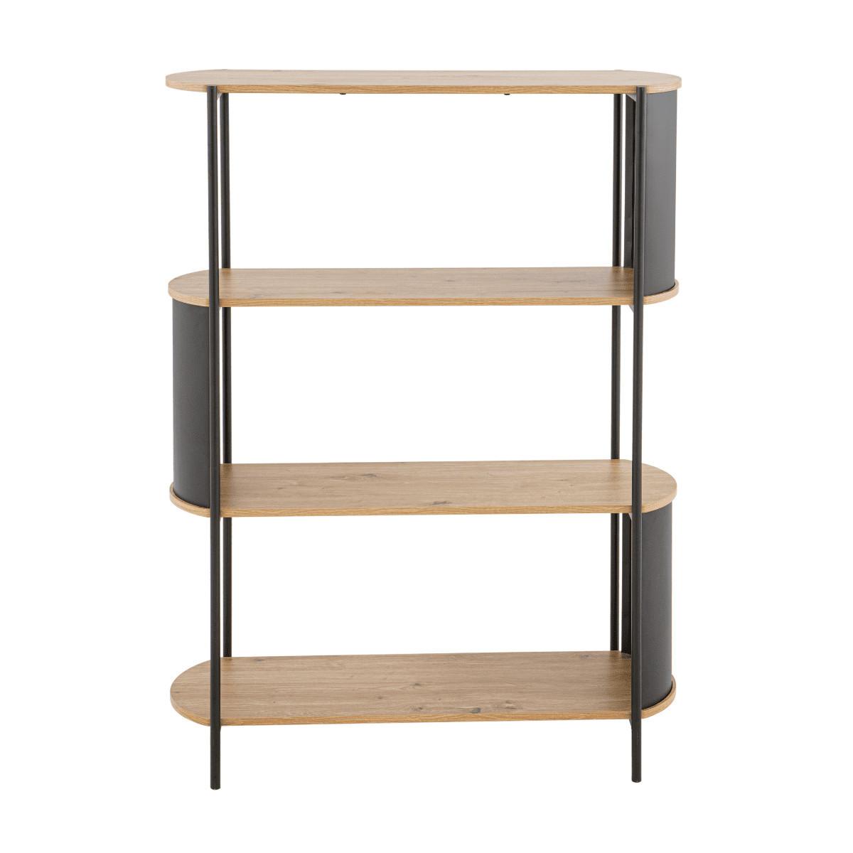 REGAL mit 4 Ebenen in Holzoptik und schwarzen Metallseiten - Apfelbaumfarben, Holzwerkstoff (34/133.5/100cm) - Calicosy