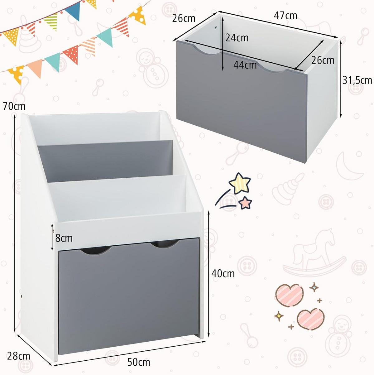 KINDERREGAL Grau - Grau, Holz (50/70/28cm) - COSTWAY