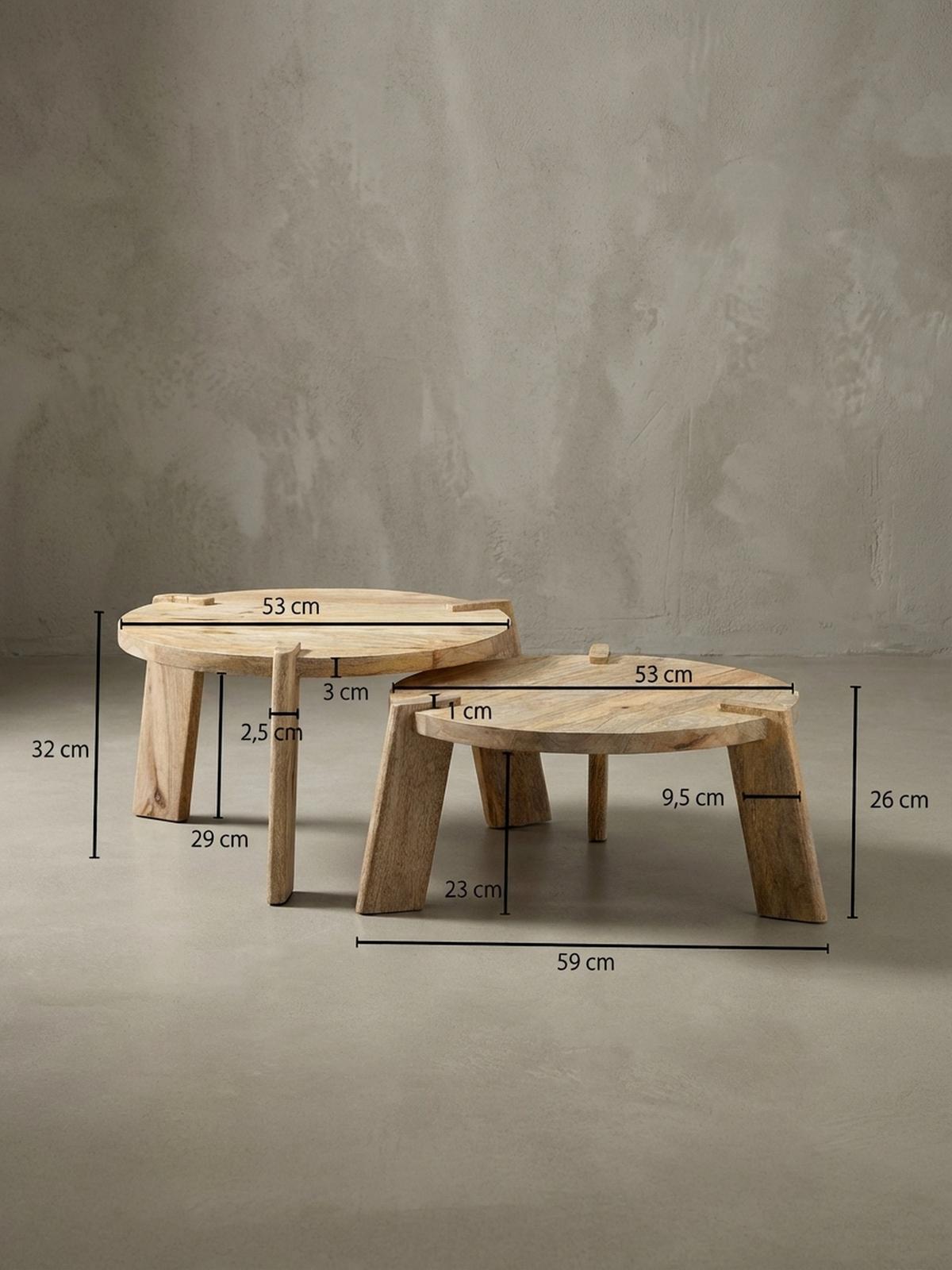 COUCHTISCH 2er Set Mango Massivholz Messingstreifen Handgefertigt HELEN, Beige 53x53x32 cm - Beige, Mangoholz/Holz (53/53/32cm) - KADIMA DESIGN