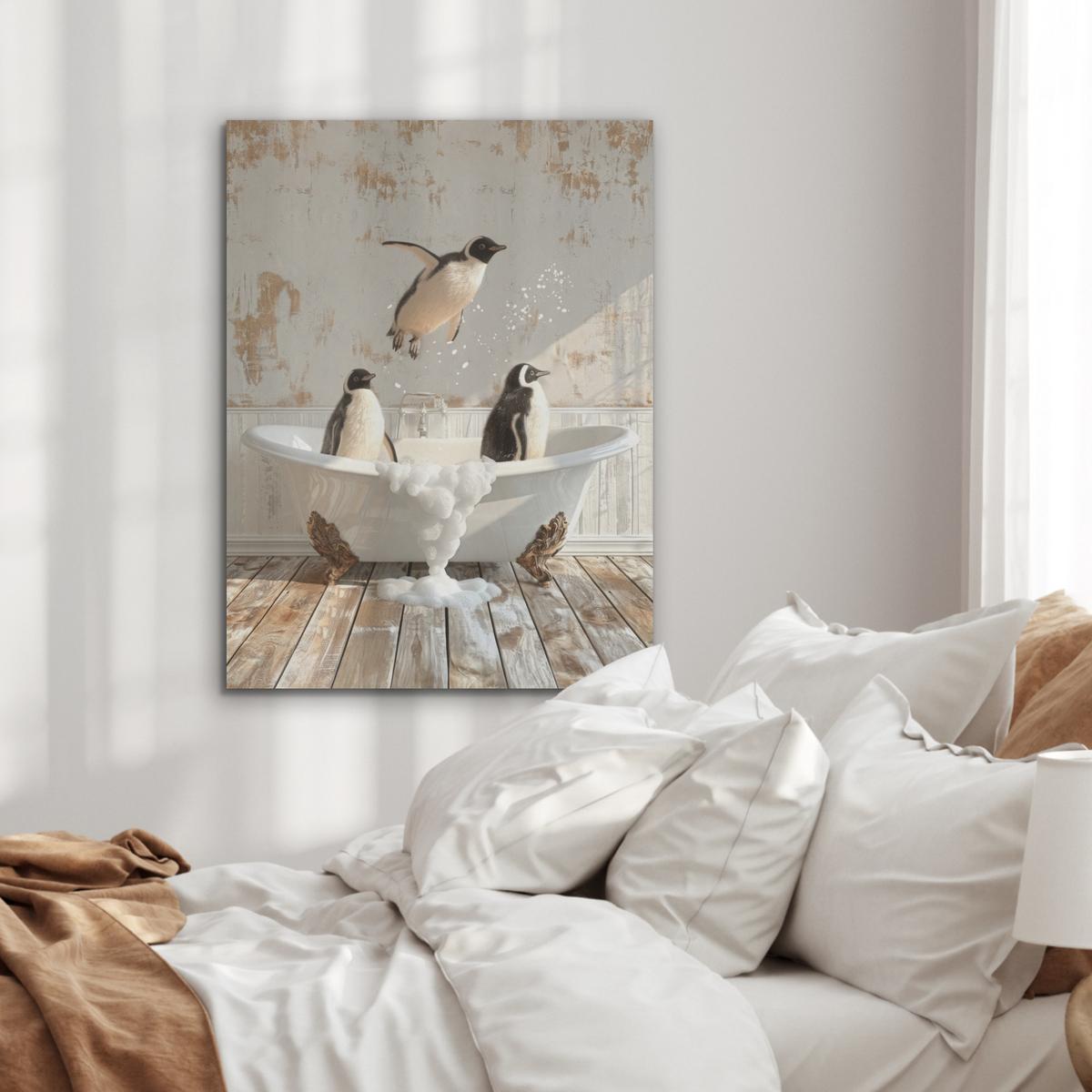 AKUSTIKBILD Vintage - Pinguin - Badewanne - Schaumstoff Wandbilder 60x80 cm - Schwarz, Kunststoff (60/80/0.9cm) - MuchoWow