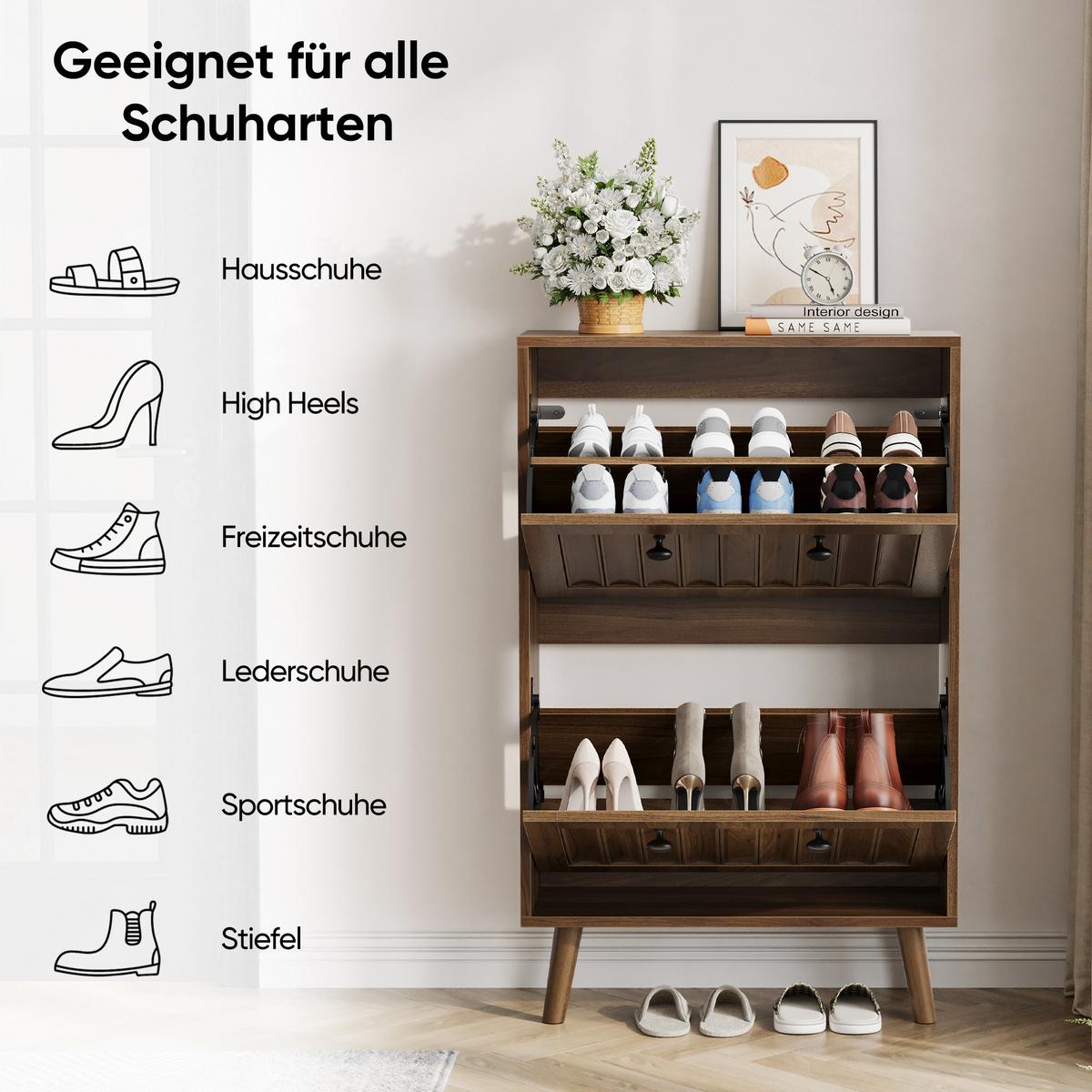 SCHUHSCHRANK 60 cm hoch, walnussfarben - Walnussfarben, Holzwerkstoff (60/95/24cm) - Urban Meuble
