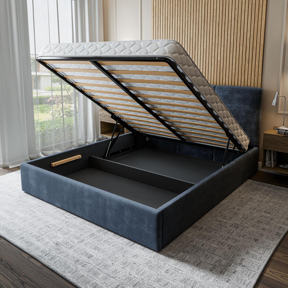 POLSTERBETT AZURI 200x200 cm mit Bettkästen - Blau - Blau, Holz (200/200cm) - MASSENO