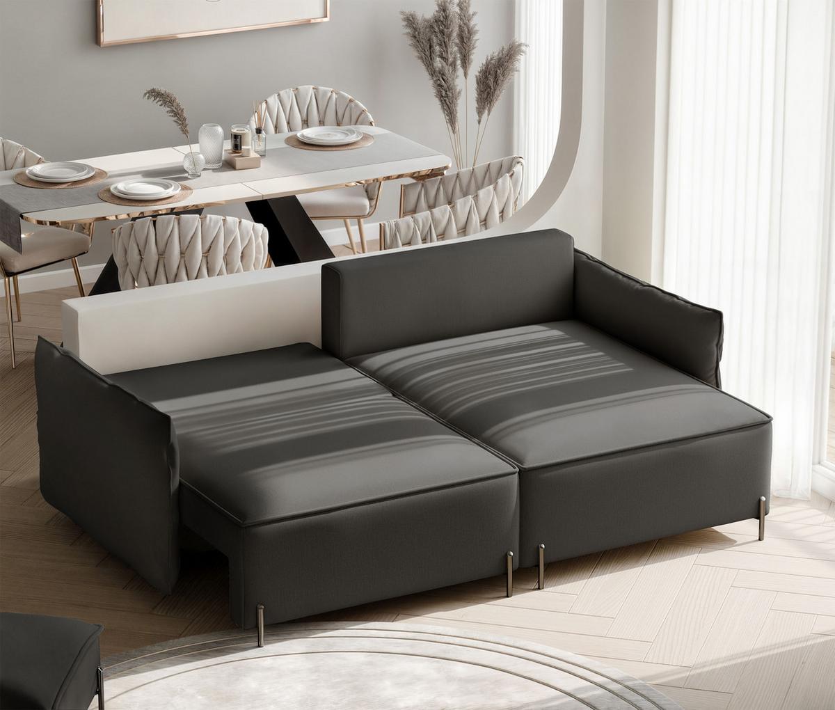 ECKSOFA MARCO Rechts, mit Schlaffunktion und Bettkasten, Anthrazit - Anthrazit, Textil/Metall (221/148cm) - Idohome