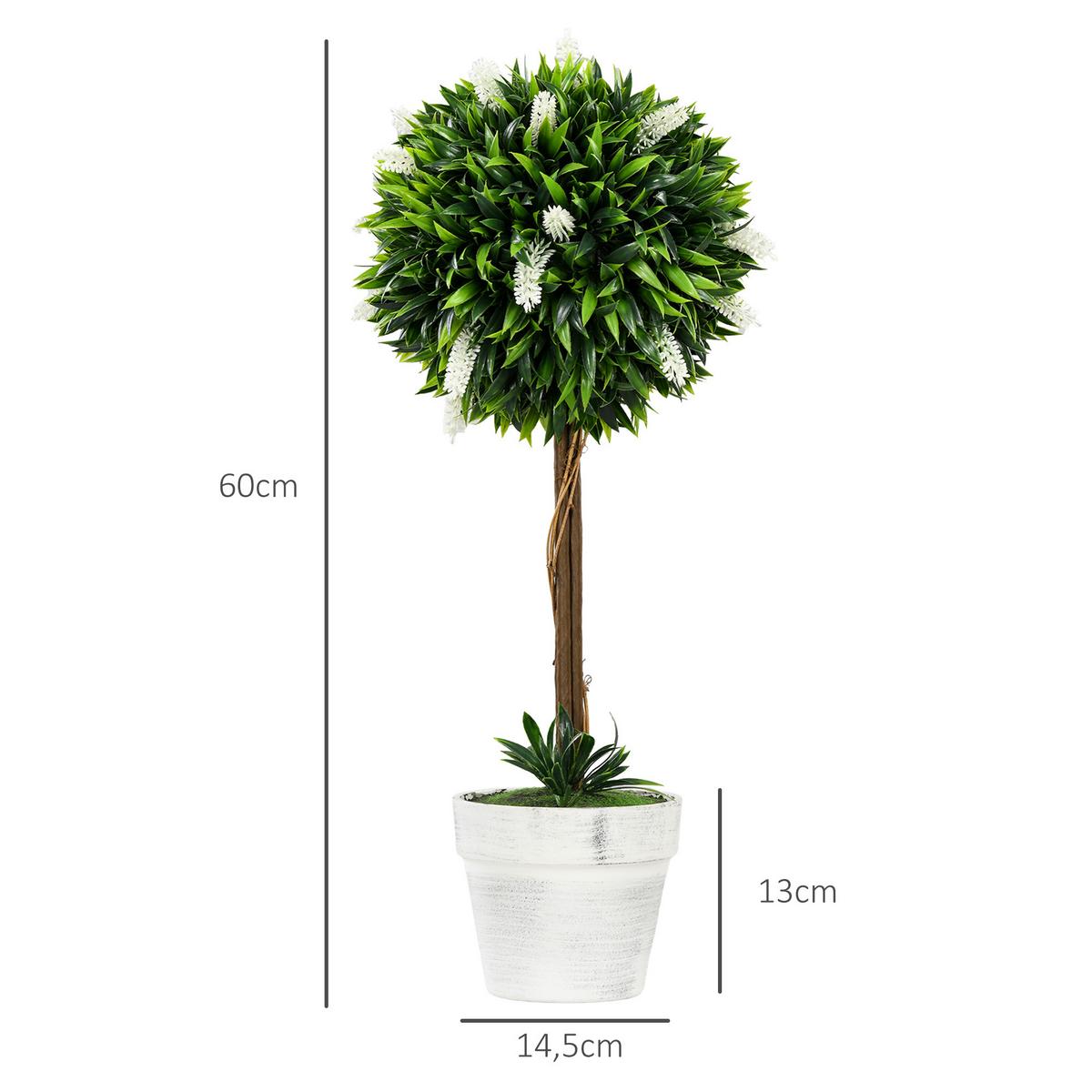 KUNSTPFLANZE Lavendel 2er-Set Künstliche Pflanzen 60 cm Zimmerpflanze Weiß - Braun/Weiß, Kunststoff (60cm) - HOMCOM