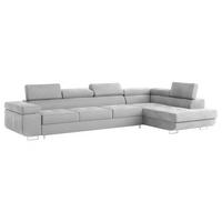 ECKSOFA VICENTE Hellgrau Velours-Stoff mit Schlaffunktion - Hellgrau, Holz (346/202cm) - MASSENO