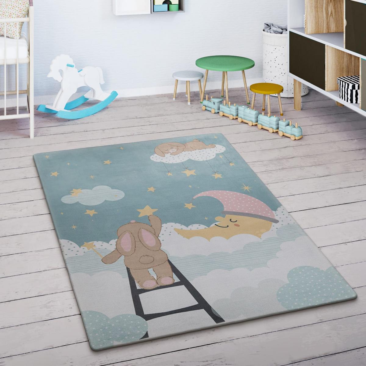 KINDERTEPPICH Waschbar, mit Wolken-Motiv, Helltürkis, 80 x 150 cm - Blau, Textil (80/150cm) - KADIMA DESIGN
