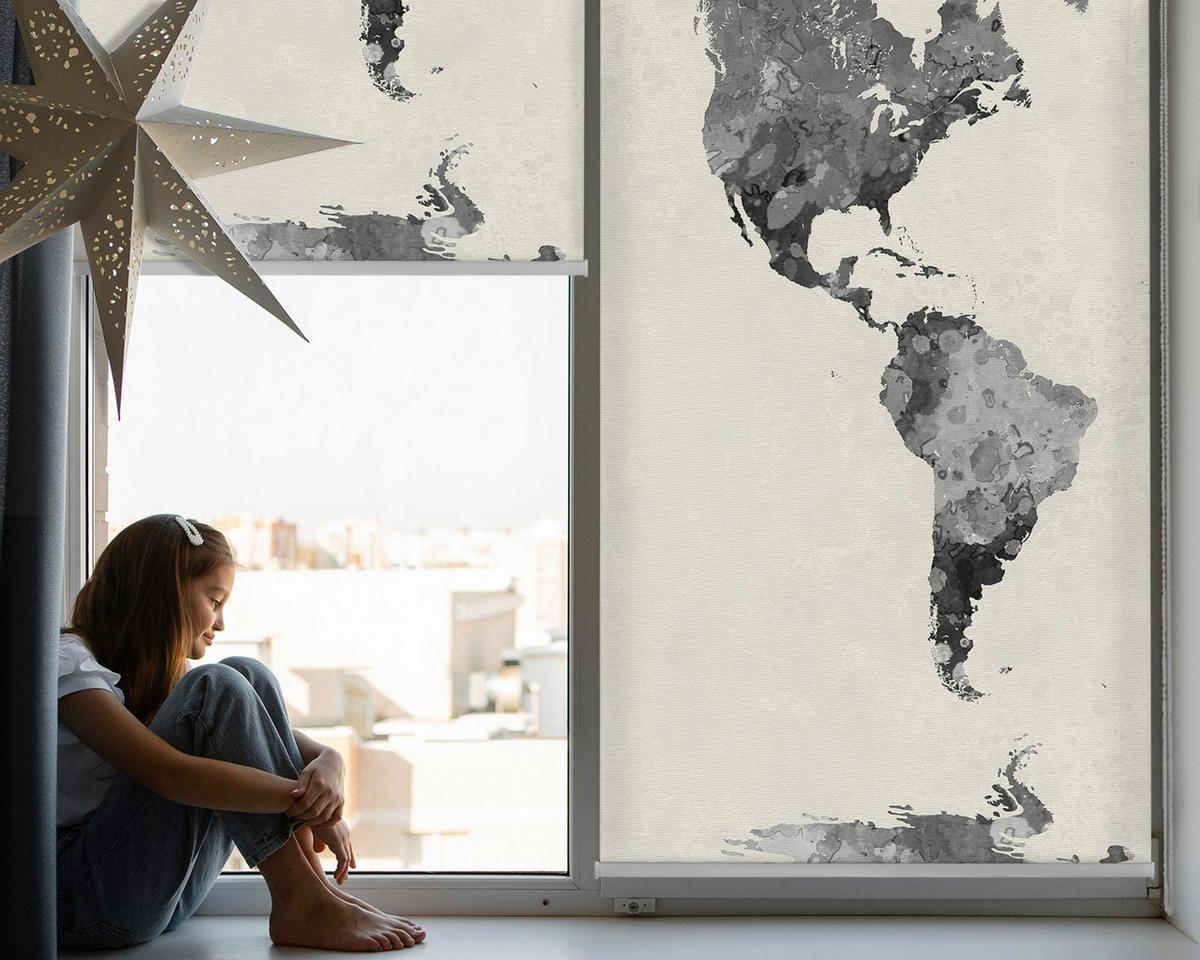 INNENROLLO - Fensterrollo - Rollo - 60x40 cm - Schwarze Kontinente - Schwarz, Kunststoff (60/140/0.5cm) - TULUP