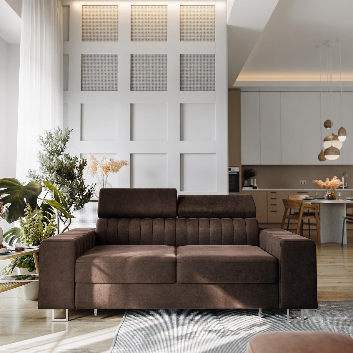 BETTSOFA SOLAN Braun Velours-Stoff mit Schlaffunktion - Braun, Holz/Textil (194/88/90cm) - MASSENO