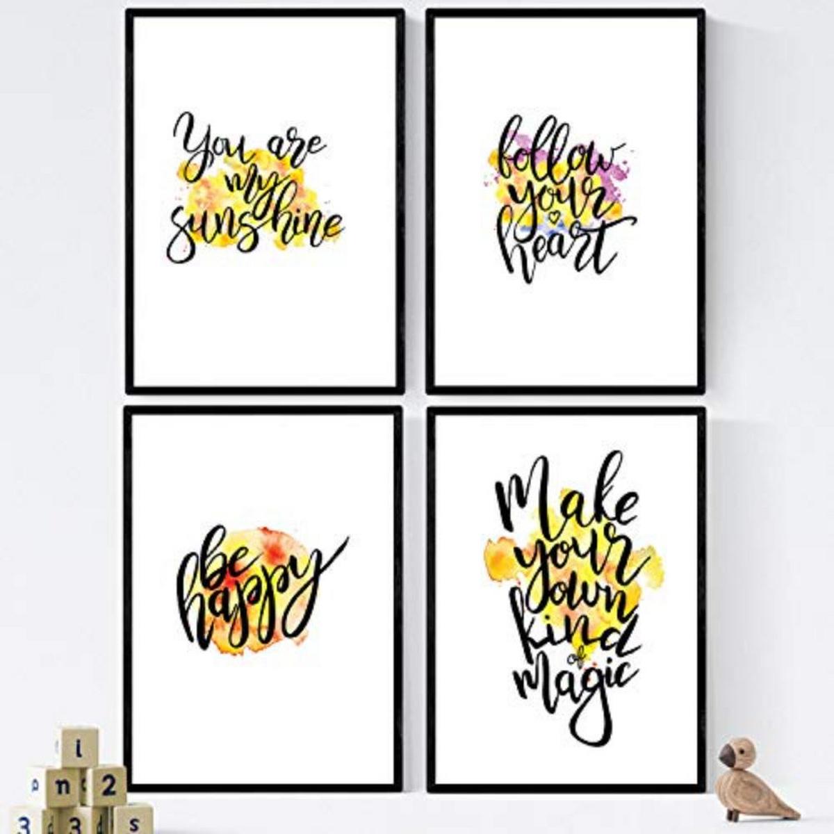 POSTER Set mit 4 glücklich und bunt ‚folgen‘ A3 Rahmenlos - Klar, Papier (29.7/3cm) - Nacnic