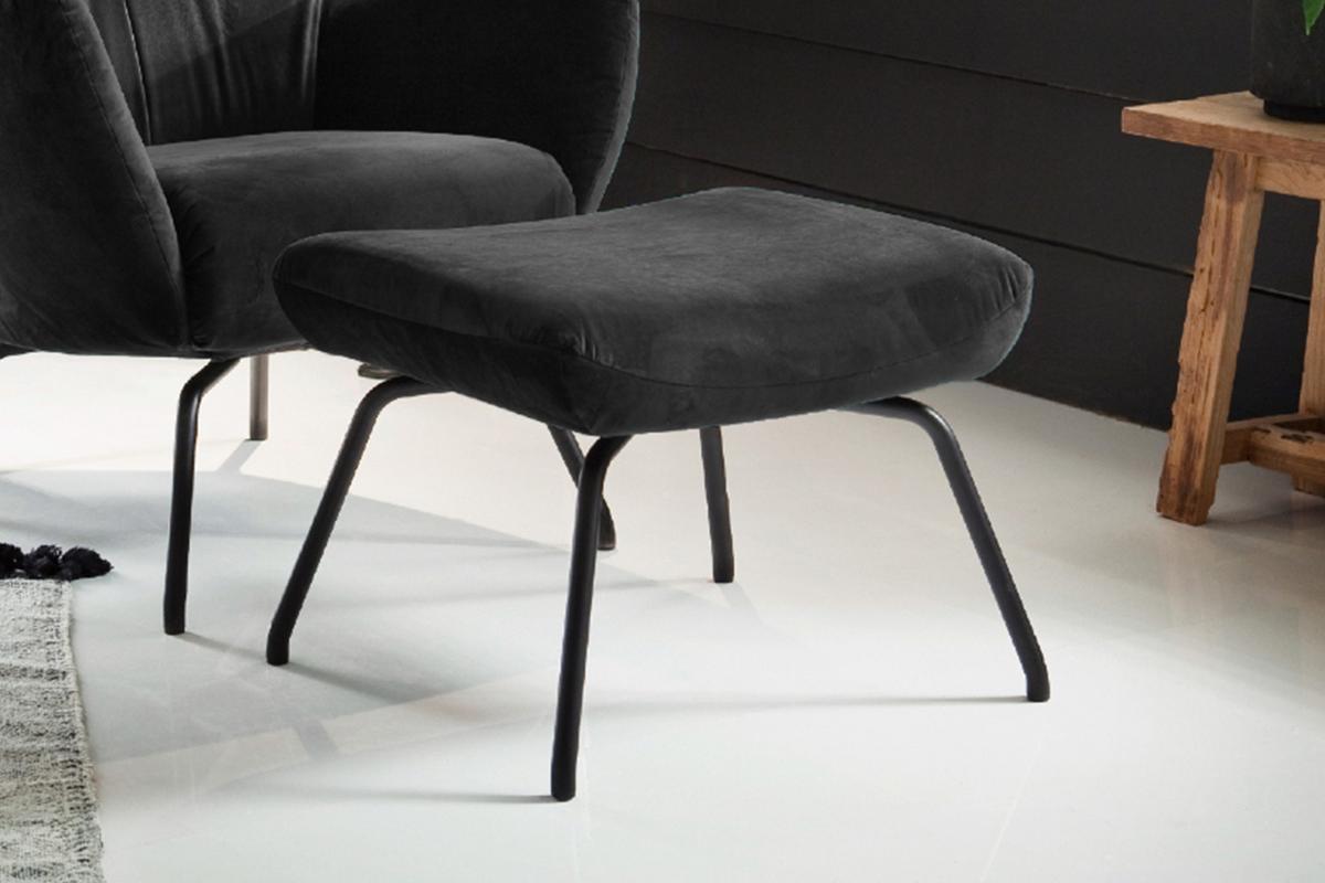 HOCKER LOTTE Schwarz Velvet - Schwarz, Textil/Metall (57/44/52cm) - KAWOLA