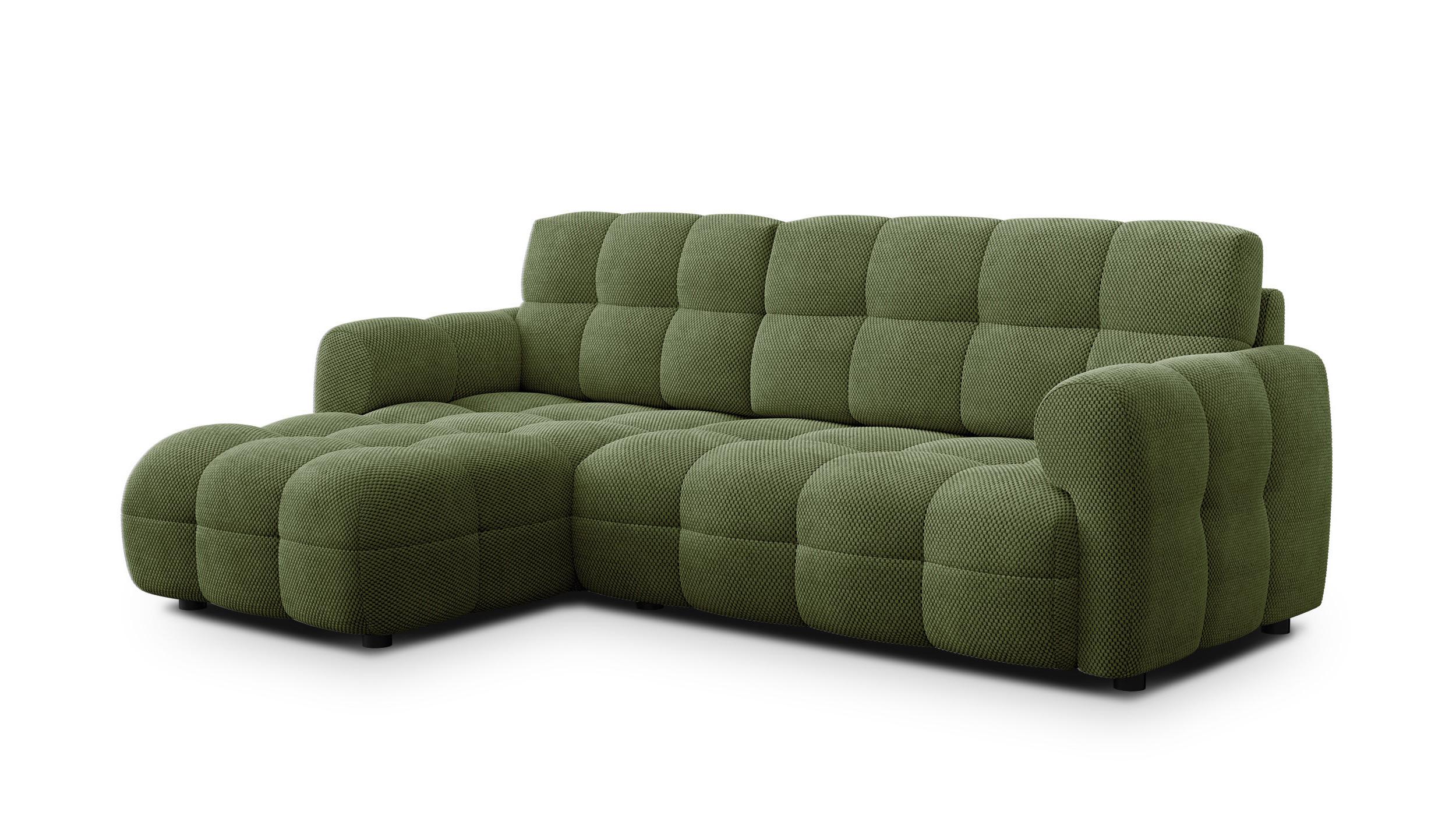 ECKSOFA MELLOW 3-Sitzer, olive - Schwarz/Grün, Holz/Textil (232/156cm) - Wozimo