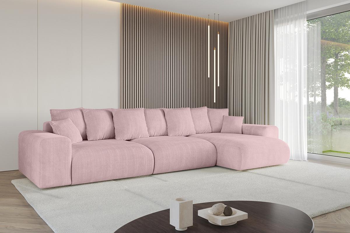 ECKSOFA Ottomane rechts ESKAR-L2 364x176x72 Rosa Cord - Schwarz/Rosa, Holzwerkstoff/Kunststoff (176/364cm) - ALTDECOR