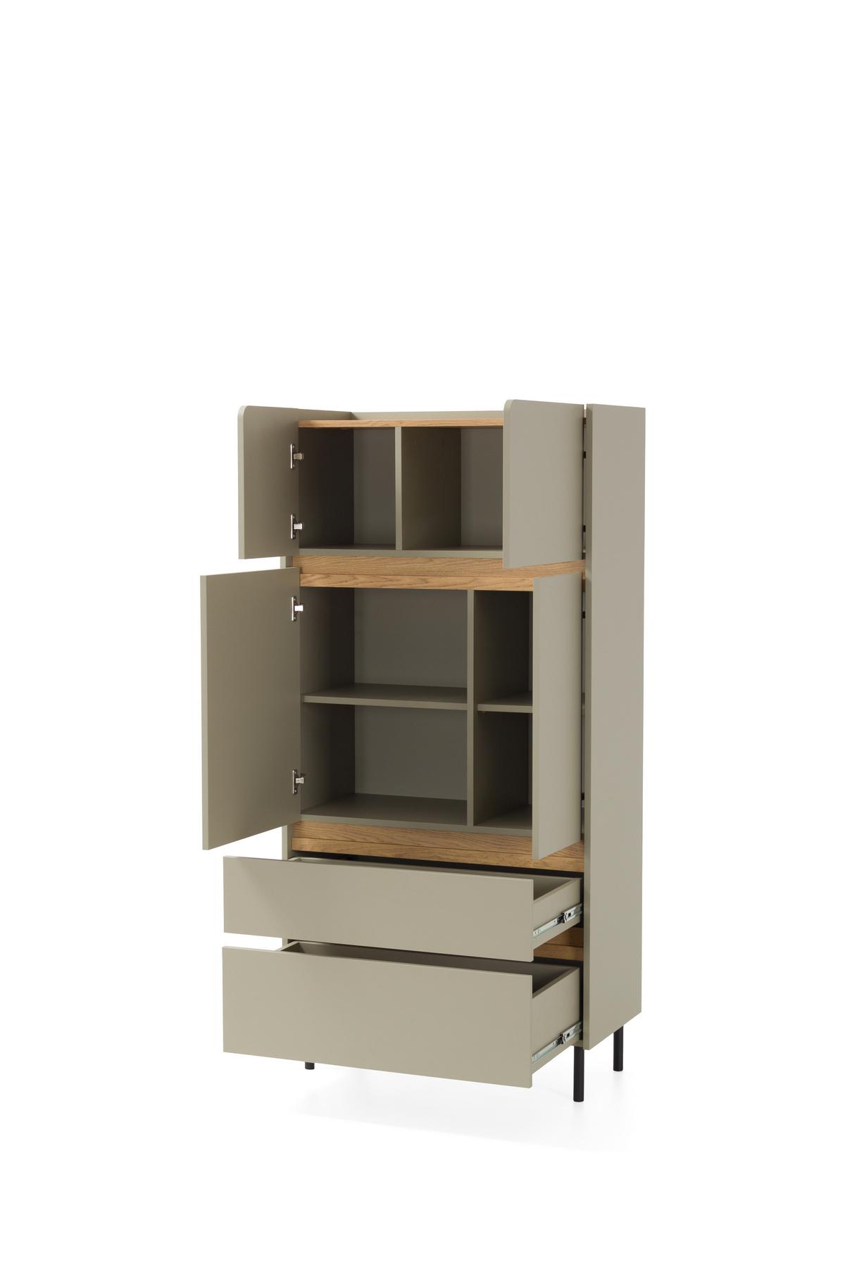 KOMMODE MURO 80/165/40cm mit 2 Schubladen 4 Türen Hellgrün - Hellgrün, Holzwerkstoff (80/165/40cm) - MASSENO