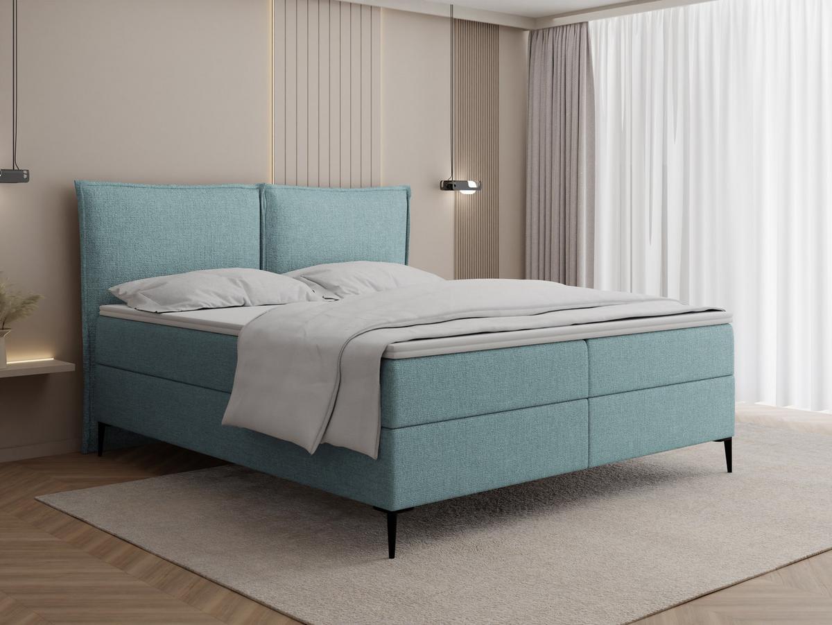 BOXBETT Calio Rise mit Bettkasten, Türkis Chenille 120x200 cm – inkl. H4 Taschenfederkern Matratze & Foam Topper - Türkis/Schwarz, Holz/Holzwerkstoff (120/200cm) - WFL GROUP
