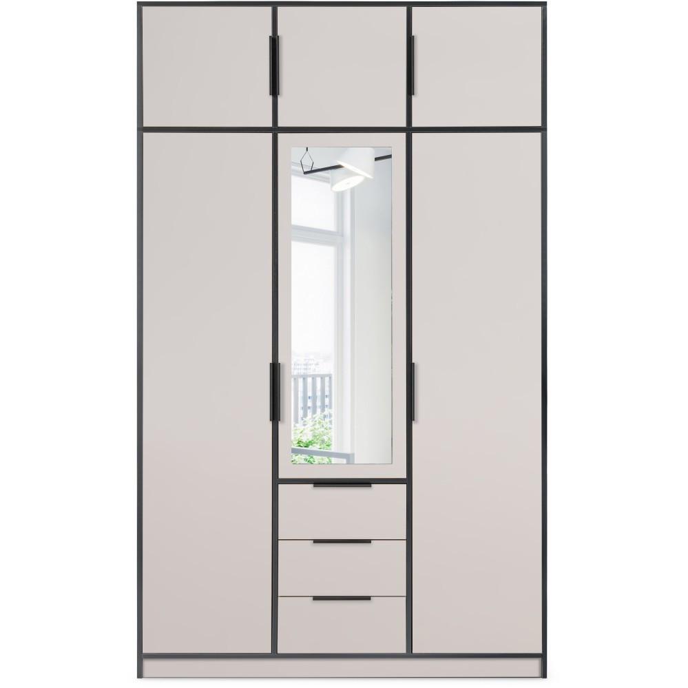 DREHTÜRENSCHRANK Livo mit 3 Türen und 3 Schubladen, mit Schrankaufsatz, kaschmir+schwarz, 150 cm - Kaschmir/Schwarz, Holzwerkstoff (150/245/57cm) - Beautysofa