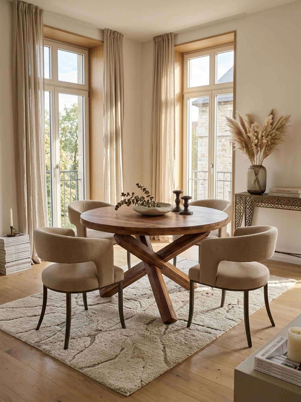 ESSTISCH Massivholz Rund Kreuzbeine Handgefertigt TEKO, Braun 120x120x75 cm - Braun, Holz (120/120/75cm) - KADIMA DESIGN