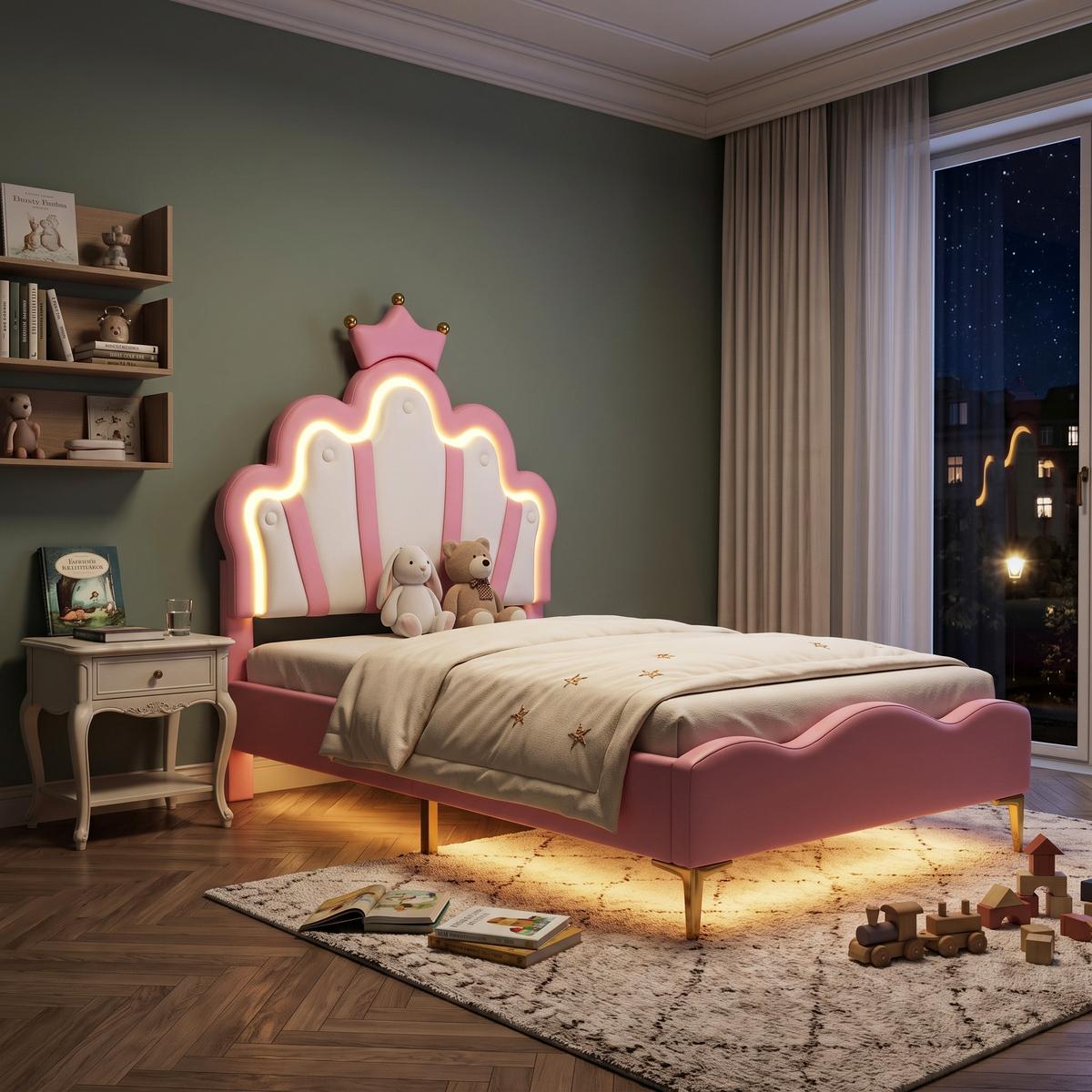POLSTERBETT pu prinzessinnen design 90x200cm mit led - Pink, Leder (90/200cm) - Urban Meuble