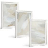 BILDER SET 3er Set - 40x60 cm Weißer Rahmen - Abstrakter Pinselhintergrund - Weiß, Kunststoff (40/60cm) - TULUP