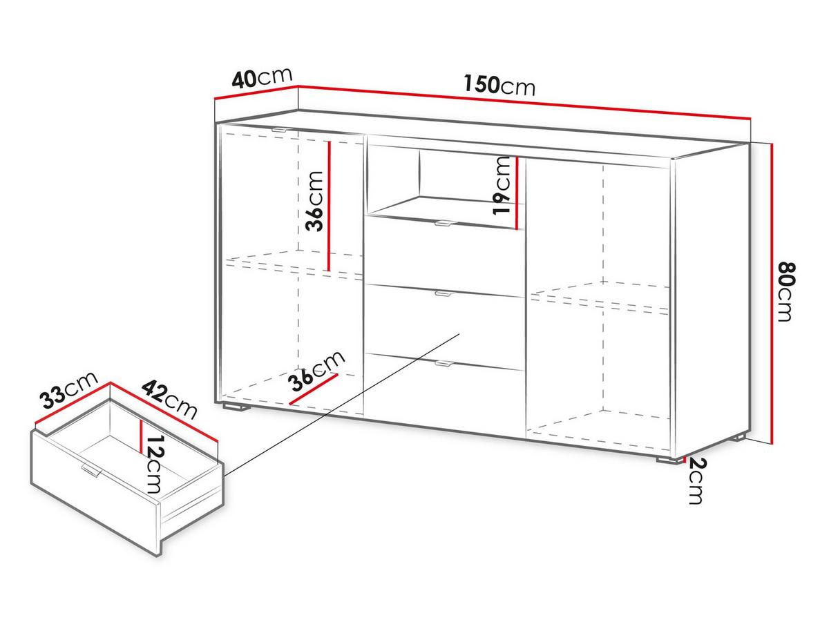 SIDEBOARD Cyliza 2D3SZ - Eichefarben/Graphitfarben, Holzwerkstoff/Kunststoff (150/80/40cm) - MIRJAN24