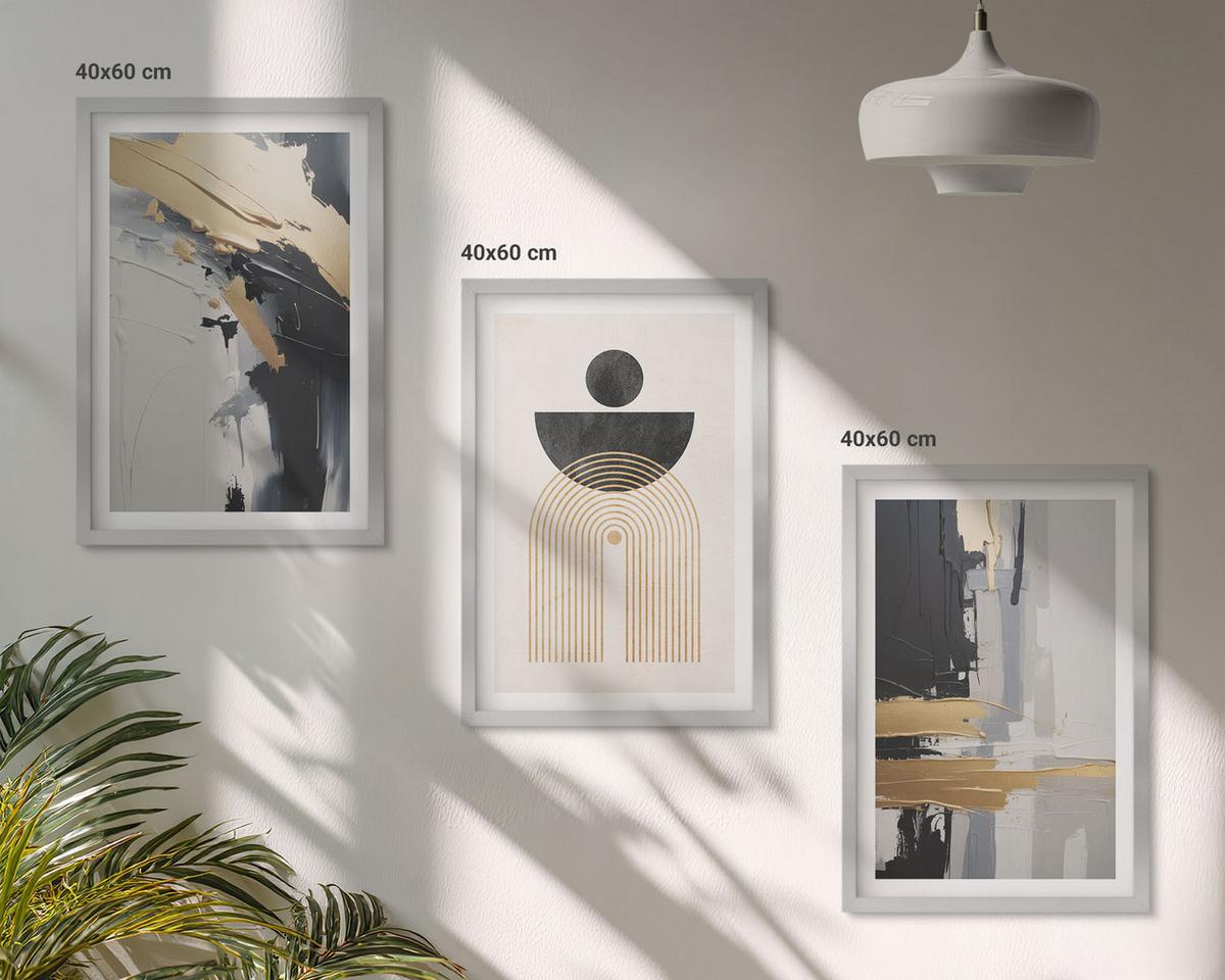 BILDER SET 3er Set - 40x60 cm Silberner Rahmen - Abstrakte Geometrie Eleganz - Silberfarben, Kunststoff (40/60cm) - TULUP