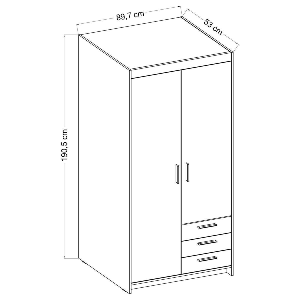 KLEIDERSCHRANK Storicos Eiche Lefkas 89,7/190,5/53 cm - 2T3S Modern mit Schubladen - Braun, Holzwerkstoff/Kunststoff (89.8/190.5/53cm) - AX Living