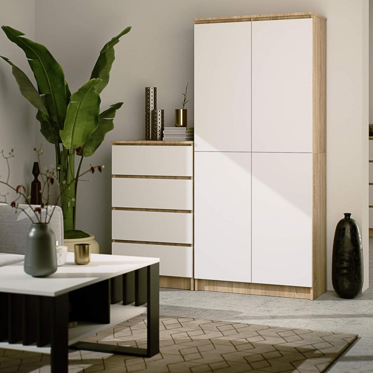 STANDREGAL Eiche Sonoma, Weiß 180/80/35 - Weiß, Holzwerkstoff (80/180/35cm) - RAUMHIRSCH FURNITURE