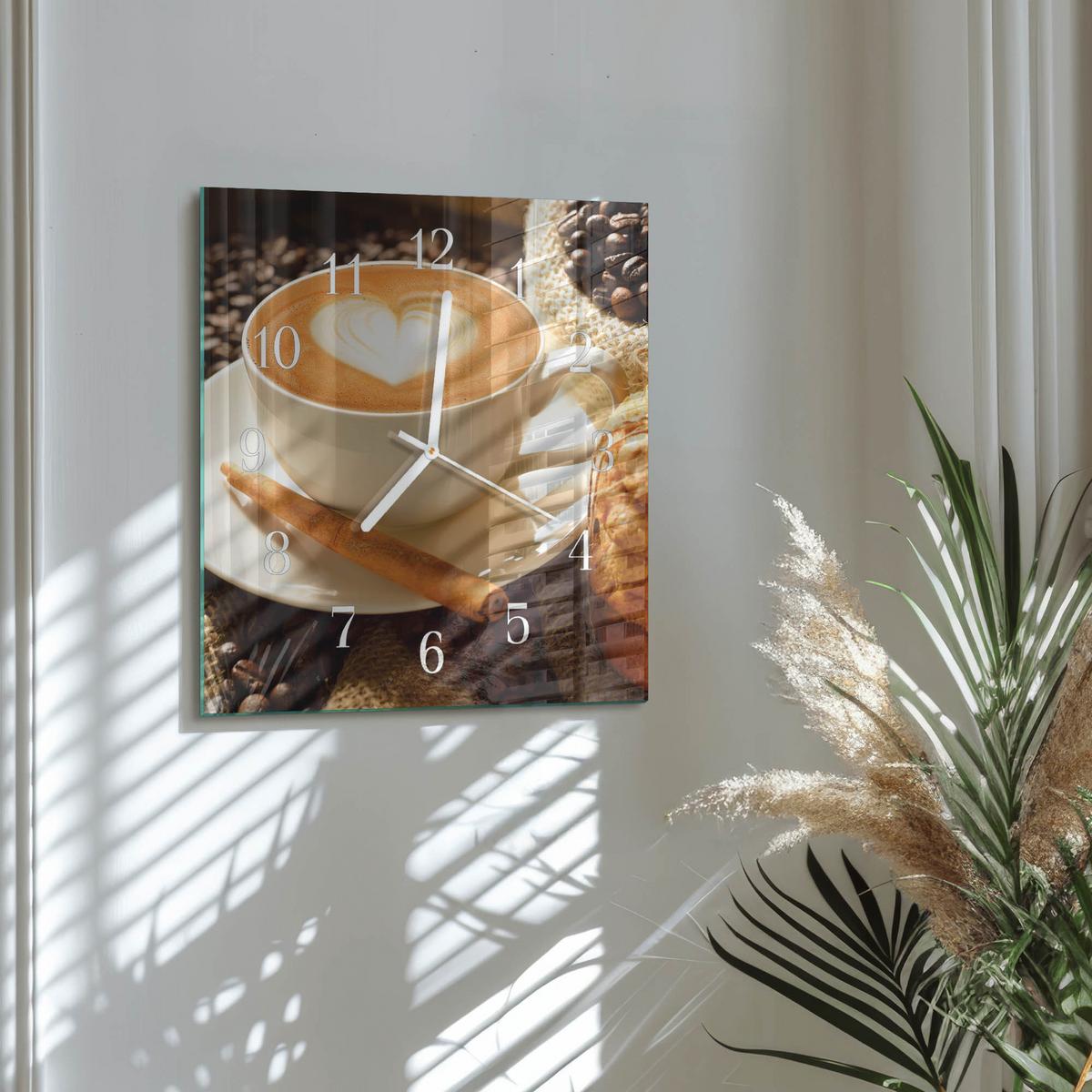 WANDUHR aus Glas 30x30 cm - Kaffeeherz - Braun, Glas (30/30/0.4cm) - TULUP
