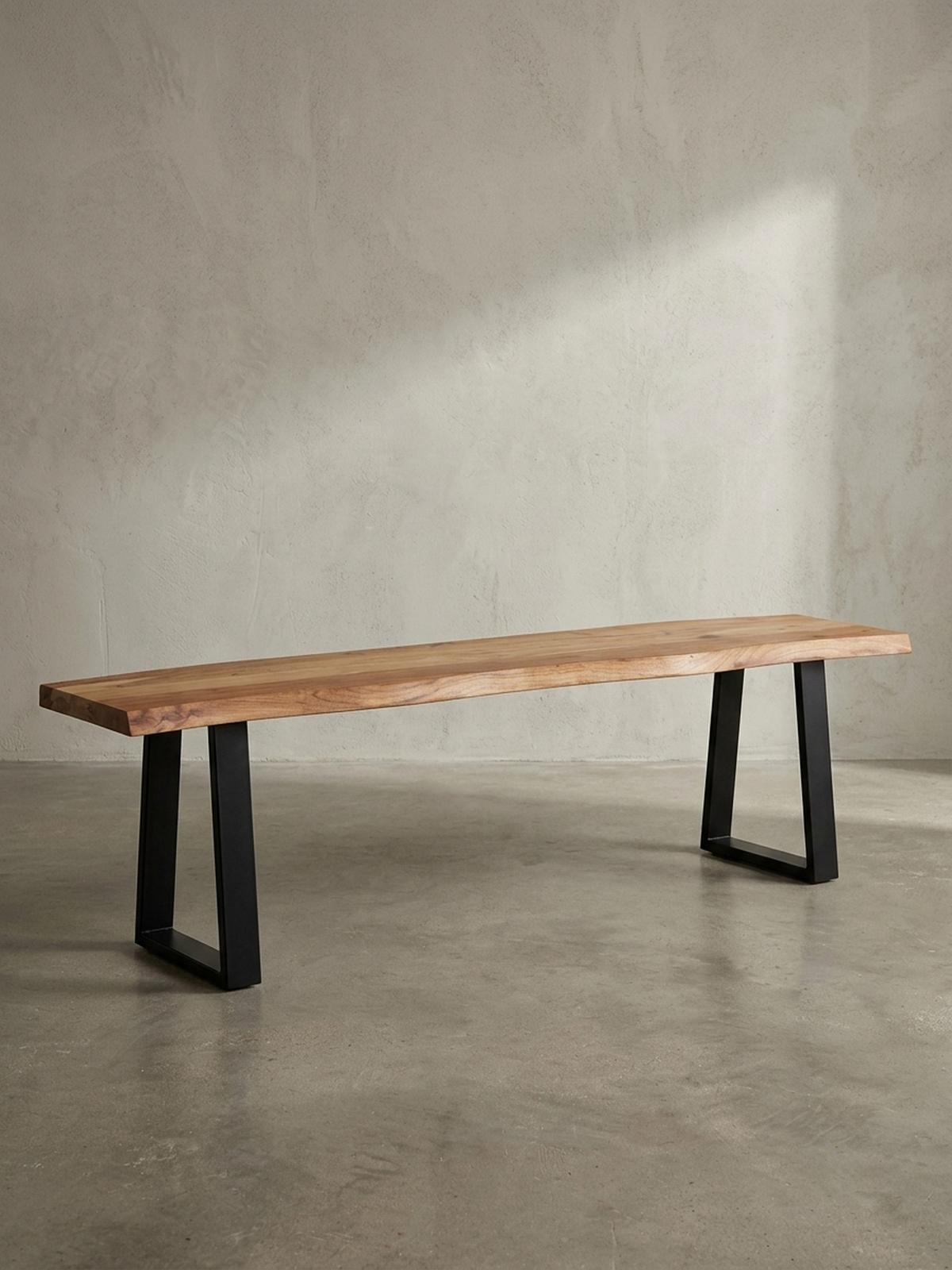 ESSZIMMERBANK Massivholz Metall Baumkante ohne Lehne, Akazie 180x40x46 cm - Schwarz/Braun, Holz/Metall (180/46/40cm) - KADIMA DESIGN
