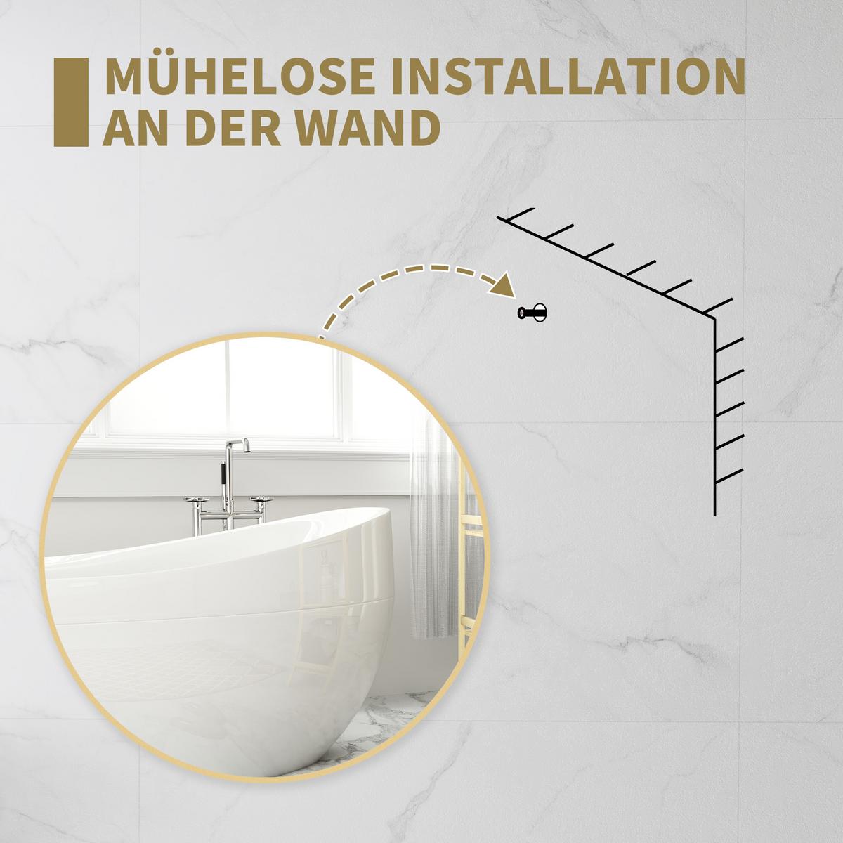 BADSPIEGEL 70x70 cm Rund Spiegel mit Rahmen, Splitterschutzfolie, Wandspiegel - Goldfarben, Metall (70/2.5/70cm) - HOMCOM