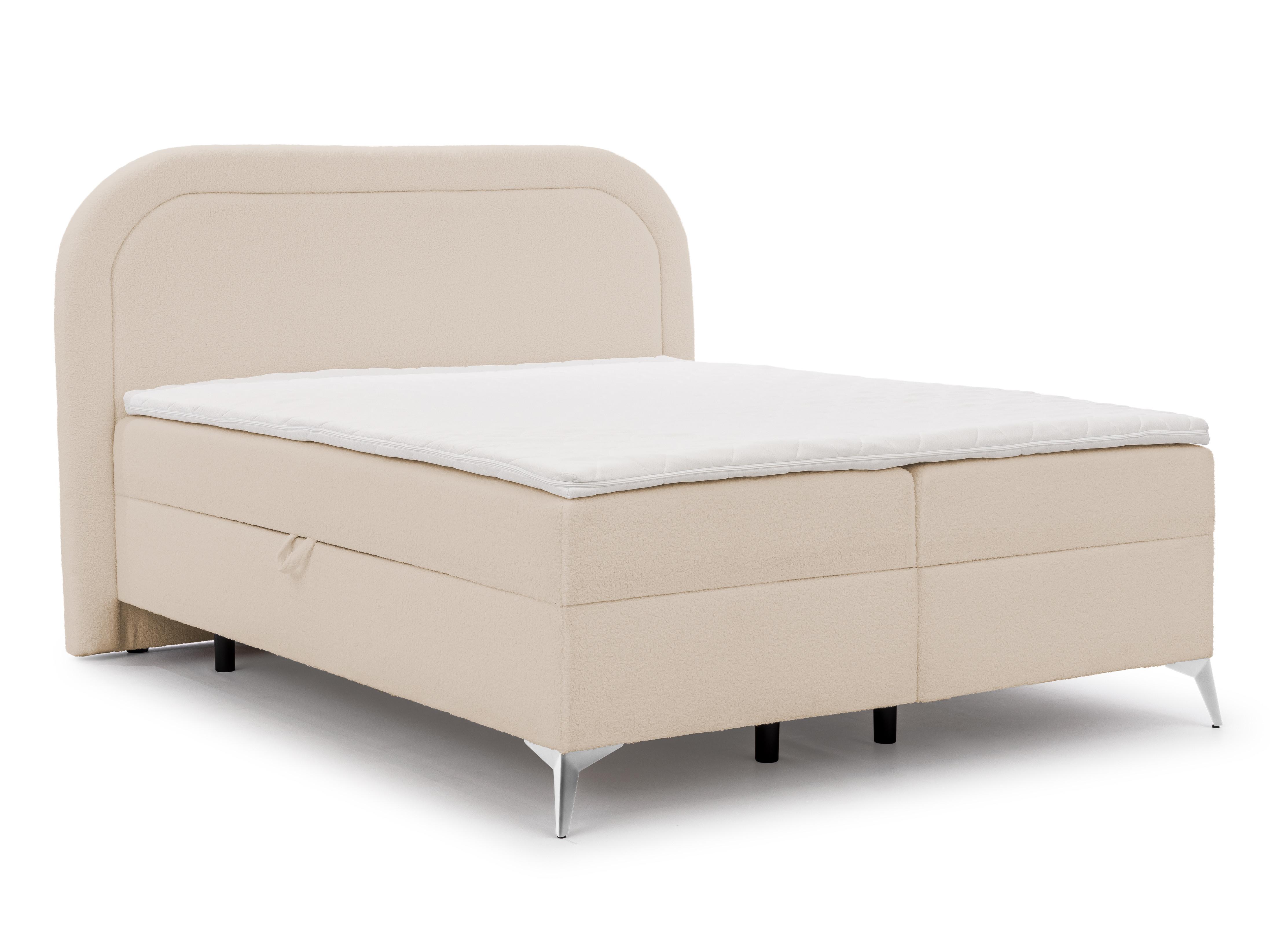 BOXBETT Sonna 140/200 cm Hellbeige Bouclé-Stoff mit abgerundetem Kopfteil und mit silbernen Metallfüßen - Beige/Silberfarben, Holz/Textil (140/200cm) - S-Style Möbel