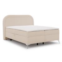 BOXBETT Sonna 140/200 cm Hellbeige Bouclé-Stoff mit abgerundetem Kopfteil und mit silbernen Metallfüßen - Beige/Silberfarben, Holz/Textil (140/200cm) - S-Style Möbel