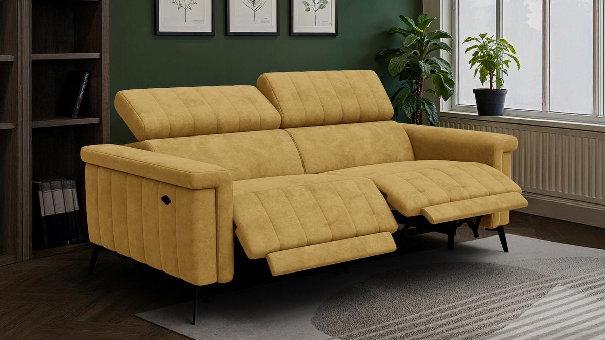 RELAXSOFA NORDEL 3-Sitzer, senfgelb - Gelb/Schwarz, Holz/Textil (194/80/105cm) - Wozimo