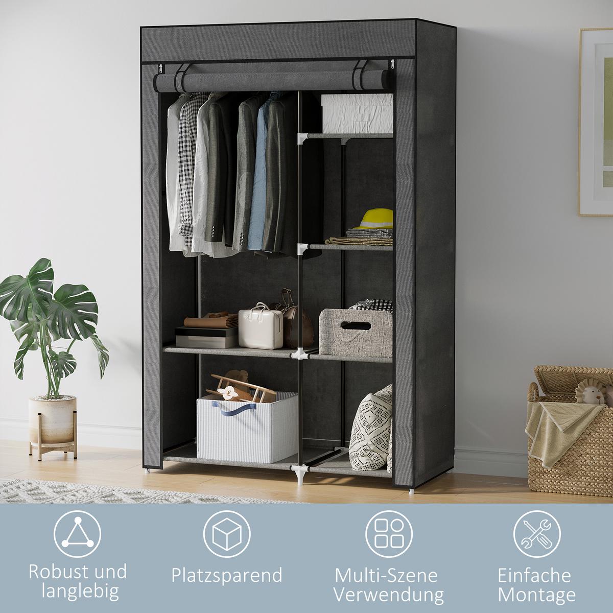 KLEIDERSCHRANK, 6 Fächern, Dunkelgrau, 103 x 43 x 162,5 cm - Dunkelgrau, Metall (43/162.5/103cm) - HOMCOM