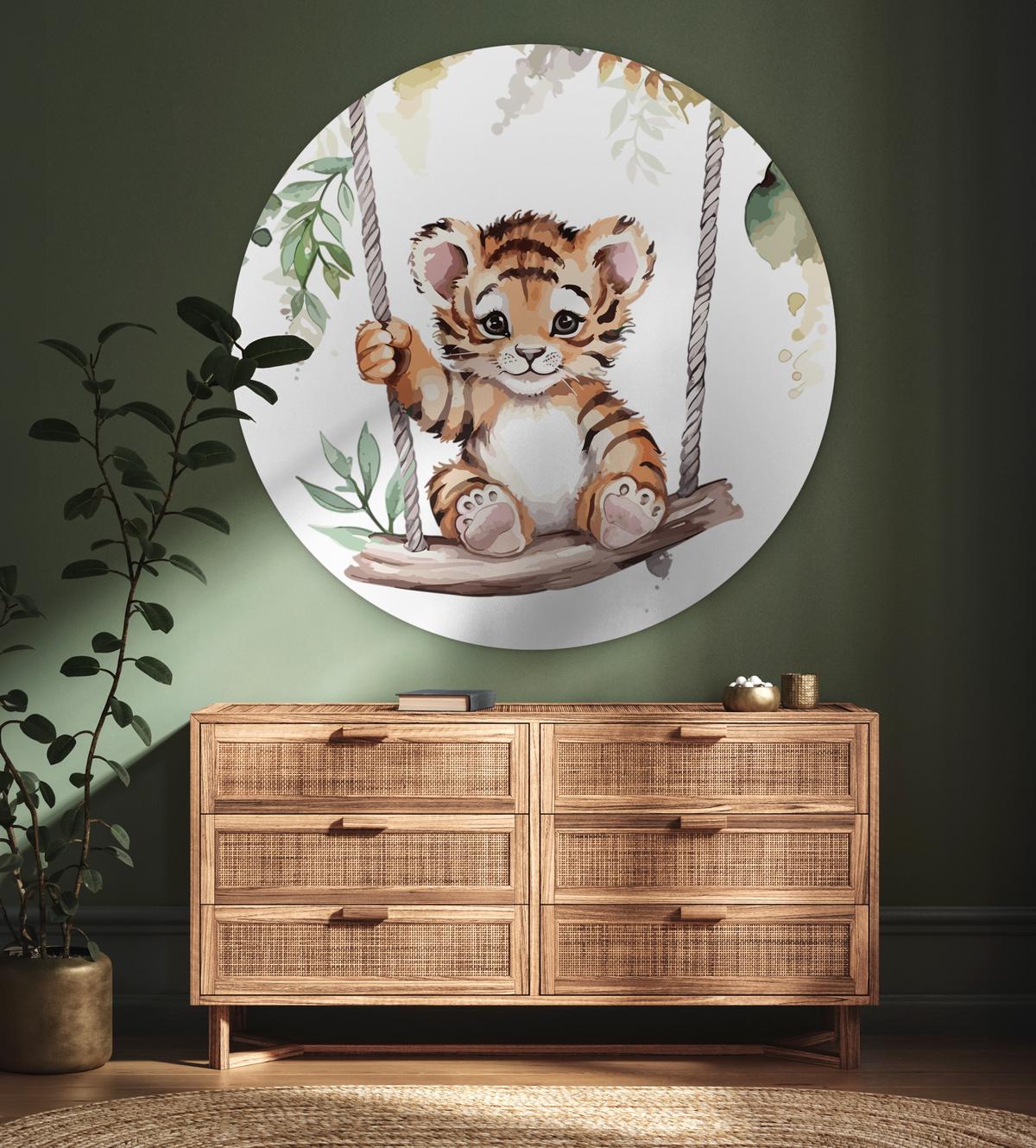 WANDBILD Tiger - Tier - Kinder - Dschungel Deko Groß 150x150 cm - Dunkelorange, Kunststoff (150/150cm) - MuchoWow