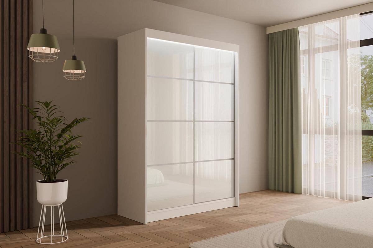 KLEIDERSCHRANK PEKA III mit LED - 150 cm - Weiß - Weiß, Holzwerkstoff (150/215/61cm) - ALTDECOR