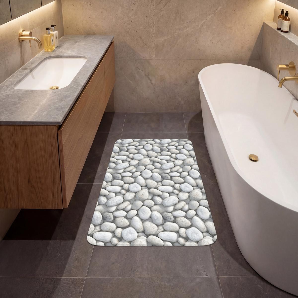 BADEMATTE Steine - Grau - Oval 60x90 cm - Hellgrau, Textil (60/90cm) - OnlyWow
