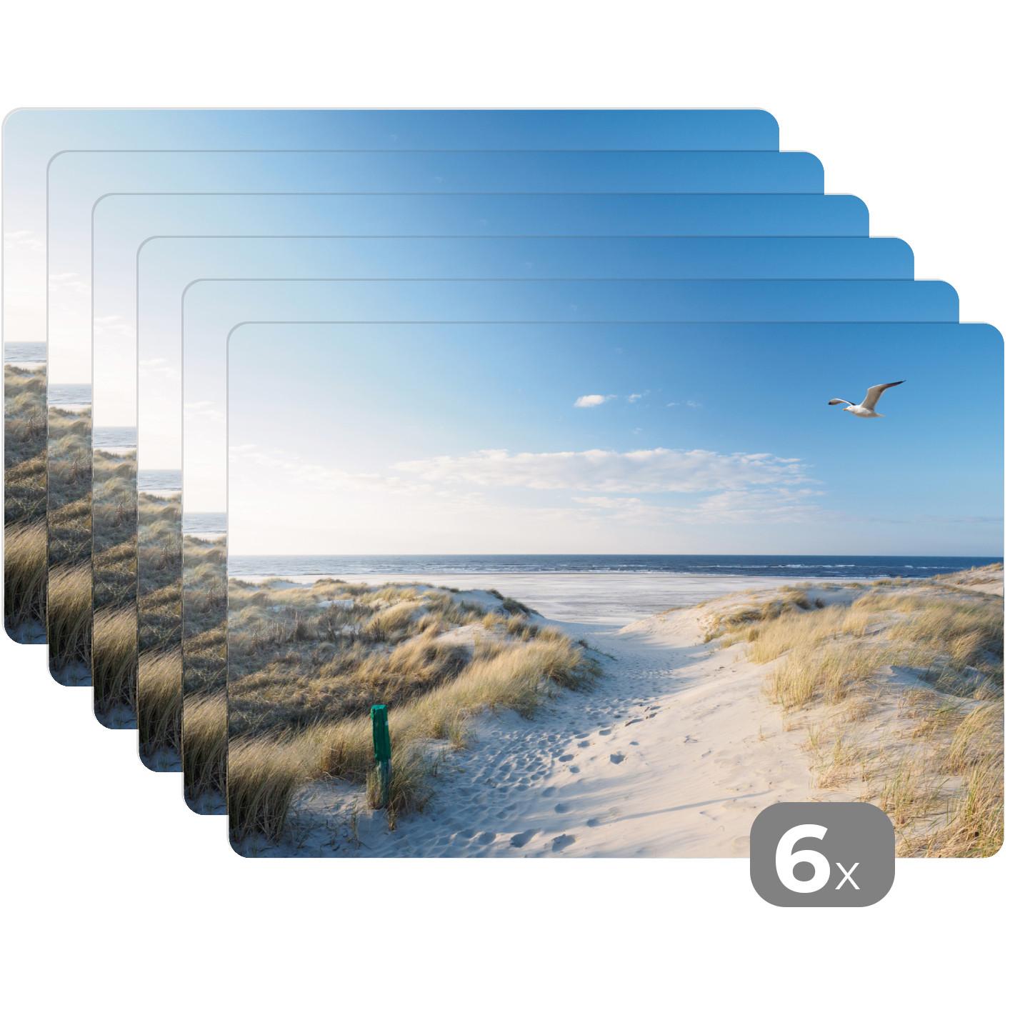 PLATZSETS 6er-Set Düne - Möwe - Strand - Meer - Sonne Abwaschbar 45x30 cm - Beige, Kunststoff (0.3/45/30cm) - MuchoWow