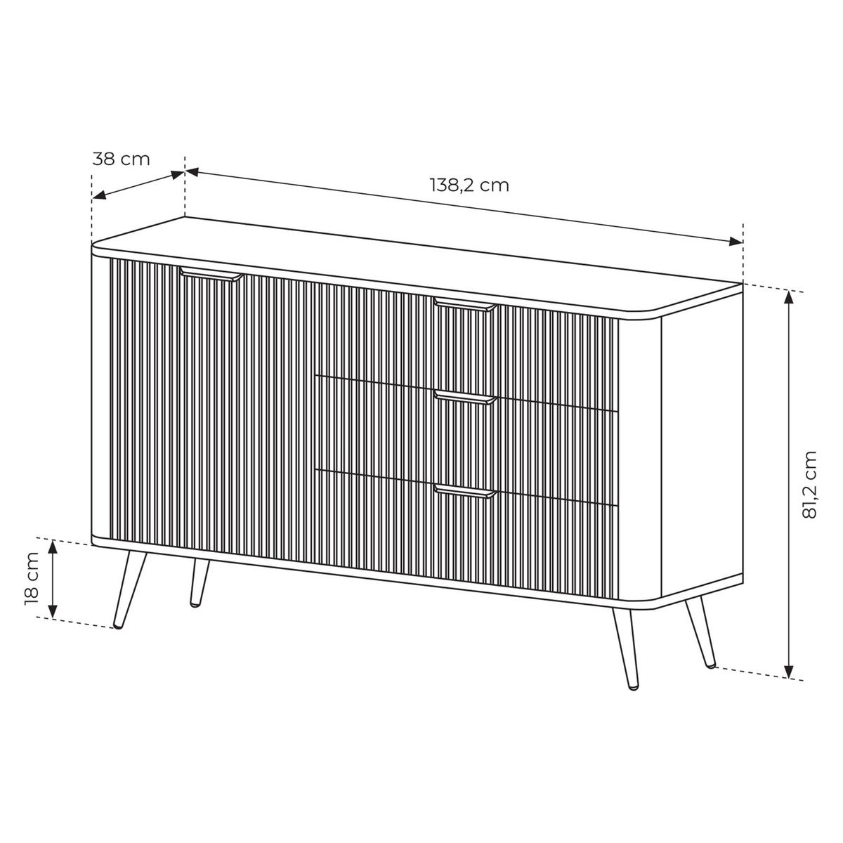 SIDEBOARD LANTANA 138/81/38 cm mit 3 Schubladen und 1 Türen Beige - Beige, Holzwerkstoff (138/81/38cm) - MASSENO
