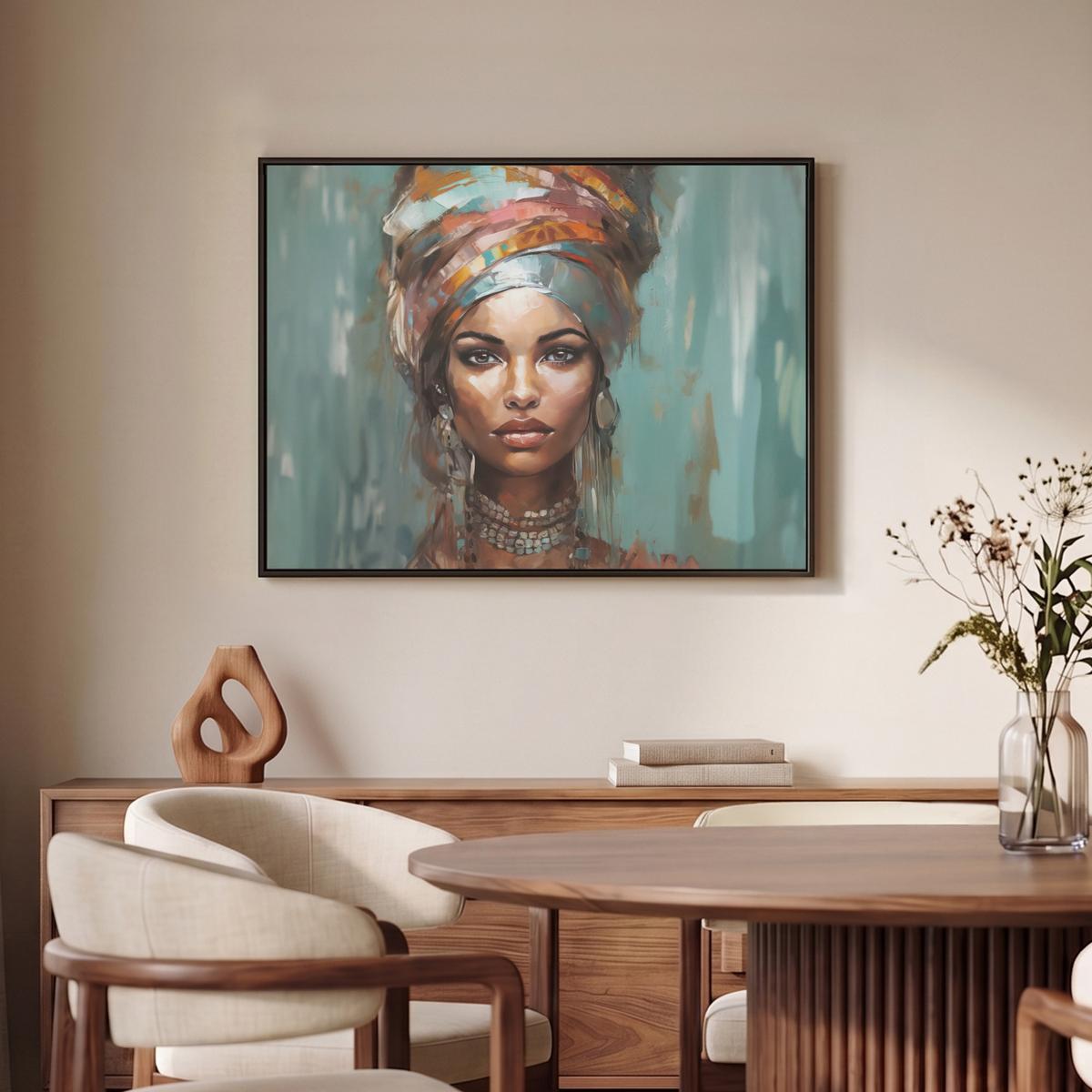 LEINWAND Bilder mit Rahmen - Frau - Kunst - Schmuck - Porträt - 80x60 - Blaugrau, Textil (80/60cm) - MuchoWow