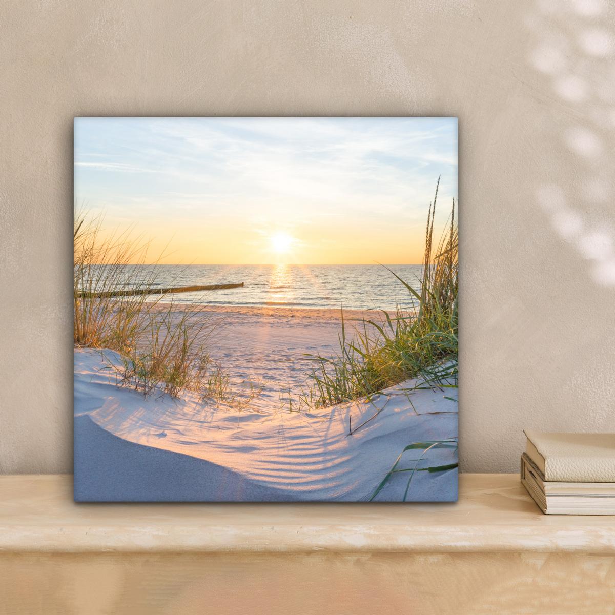 LEINWANDBILD Strand - Sonne - Düne - Gras - Sand - Horizont Deko Wohnzimmer 20x20 cm - Hellblau, Textil (20/20cm) - MuchoWow